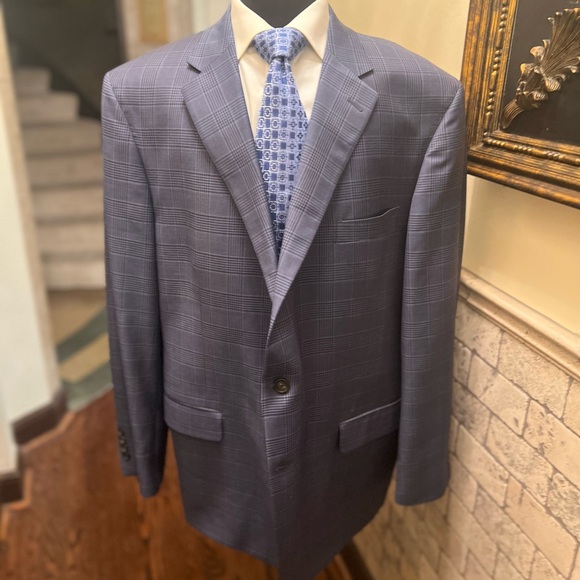 Hart Schaffner Glen Plaid Big Tall Sport Coat Blazer Jacket Blue Men 52R - Picture 10 of 14